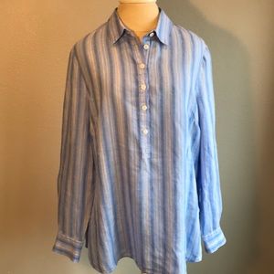 Coldwater Creek 100% Linen Blue Stripe Tunic Sz M